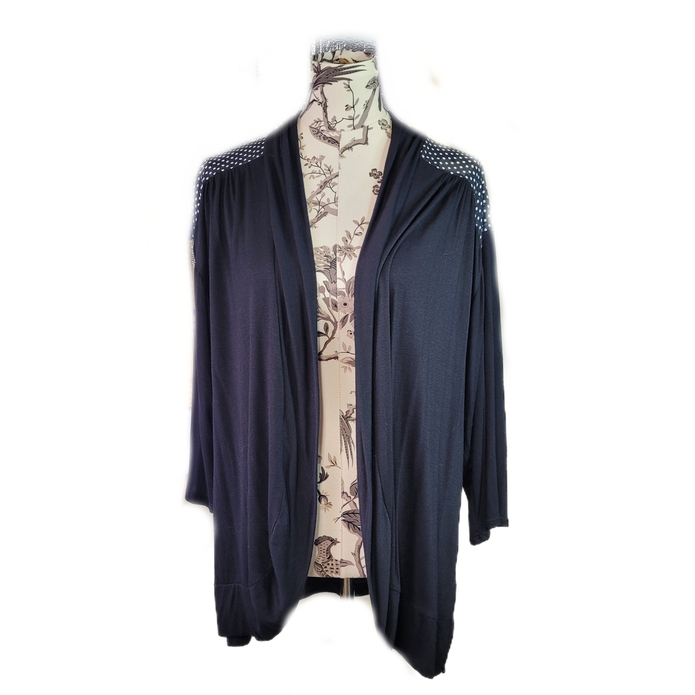 Pine Cardigan Size 3X Black With Sheer Black And White Polka Dots Drape Front